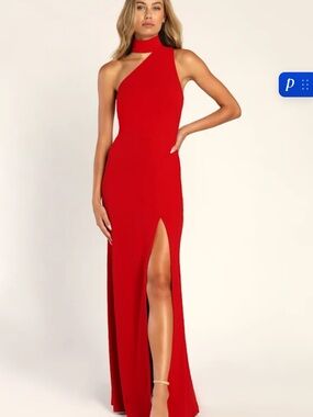 Lulu's Red One-Shoulder High-Slit Gown